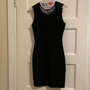 H&M black fitted dress, silver bead detail